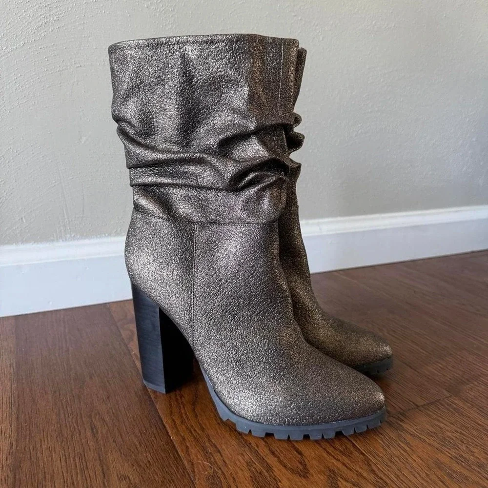 Katy Perry The Raina Slouchy Metallic Gunmetal Boots Size 9